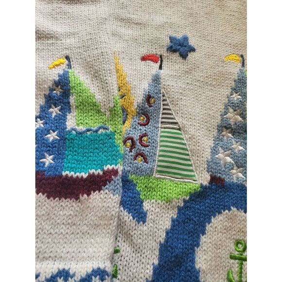 Vintage Quacker Factory Cardigan Sweater Women's 2X White Embroidered Sailboat - Picture 5 of 5